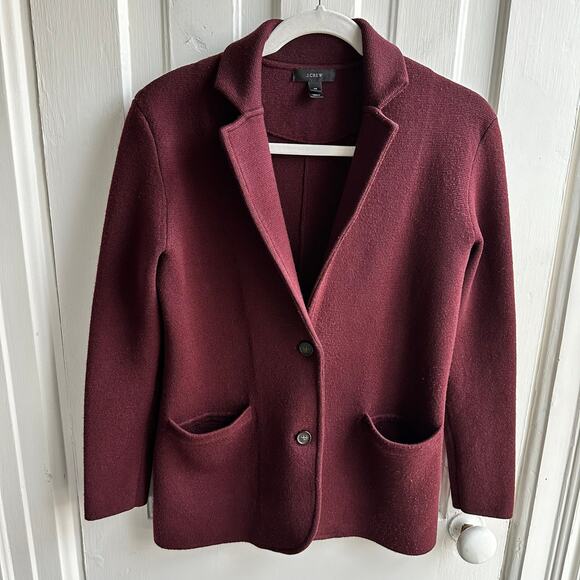J. Crew Merino Wool Sweater Blazer Burgundy - Picture 3 of 9
